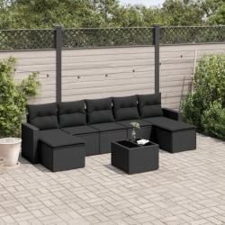 Salon de jardin 8 pcs avec coussins noir résine tressée