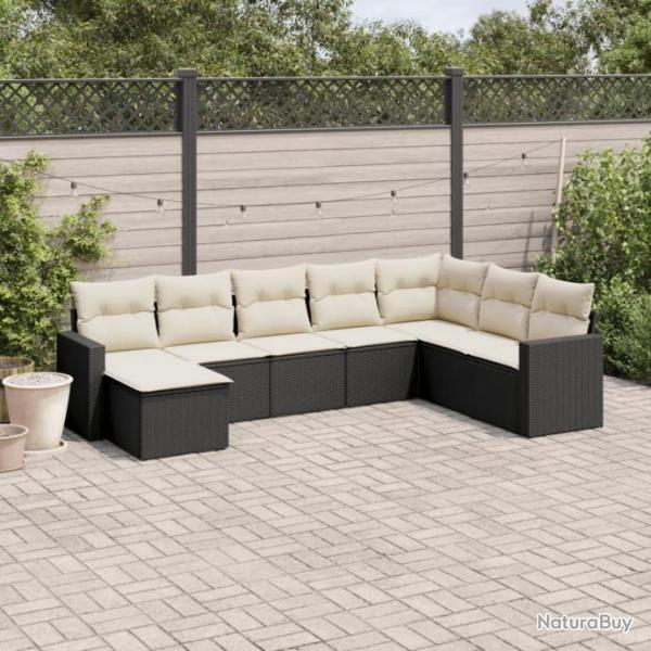 Salon de jardin 8 pcs avec coussins noir rsine tresse