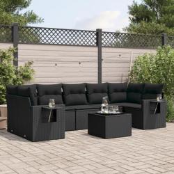 Salon de jardin 8 pcs avec coussins noir résine tressée