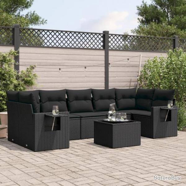 Salon de jardin 8 pcs avec coussins noir rsine tresse