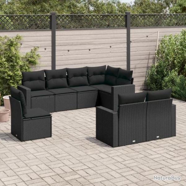 Salon de jardin 8 pcs avec coussins noir rsine tresse