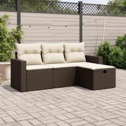 Salon de jardin 4 pcs avec coussins marron résine tressée