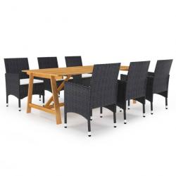 Ensemble de salle à manger de jardin 7 pcs Noir