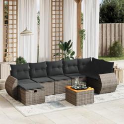 Salon de jardin 8 pcs avec coussins gris résine tressée