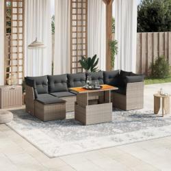 Salon de jardin 8 pcs avec coussins gris résine tressée