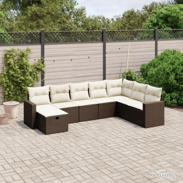 Salon de jardin 8 pcs avec coussins marron rsine tresse