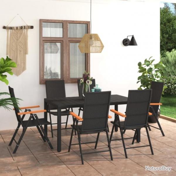 Ensemble de salle  manger de jardin 7 pcs Noir et marron