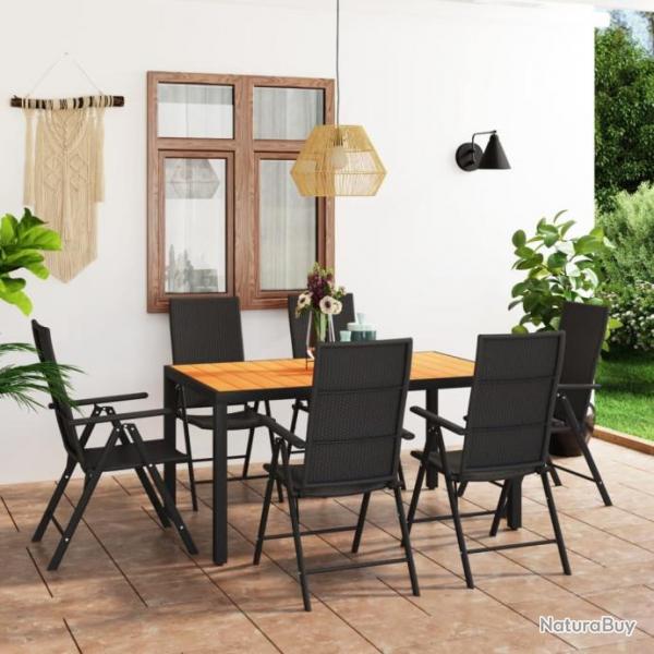 Ensemble de salle  manger de jardin 7 pcs Noir et marron