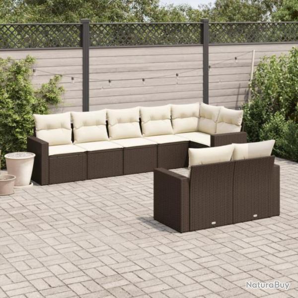 Salon de jardin 8 pcs avec coussins marron rsine tresse