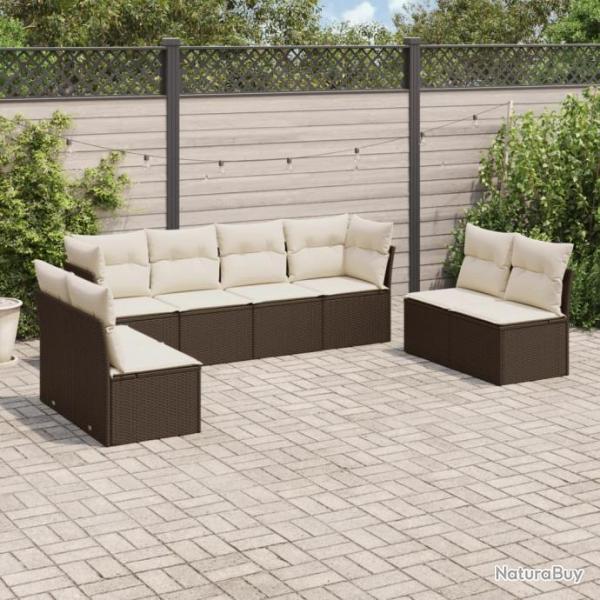 Salon de jardin 8 pcs avec coussins marron rsine tresse