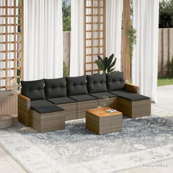 Salon de jardin 8 pcs avec coussins gris rsine tresse