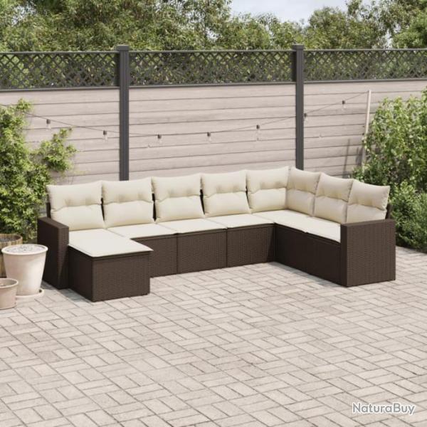 Salon de jardin 8 pcs avec coussins marron rsine tresse