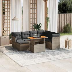 Salon de jardin 8 pcs avec coussins gris résine tressée