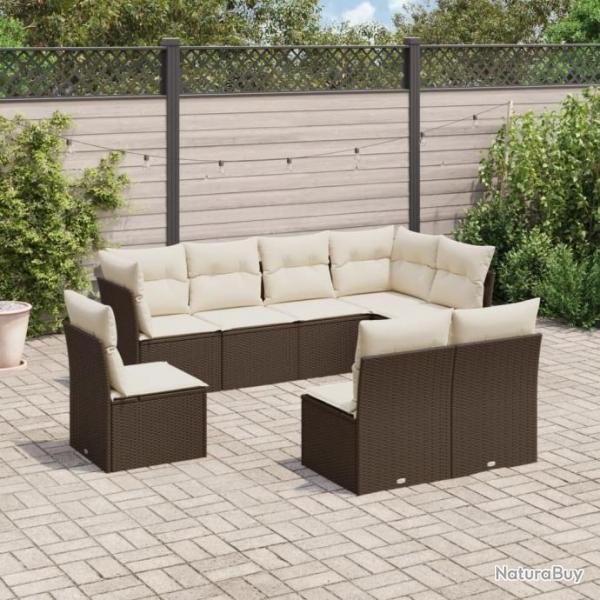 Salon de jardin 8 pcs avec coussins marron rsine tresse