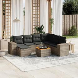 Salon de jardin 8 pcs avec coussins gris résine tressée