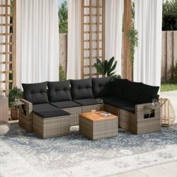 Salon de jardin 8 pcs avec coussins gris résine tressée