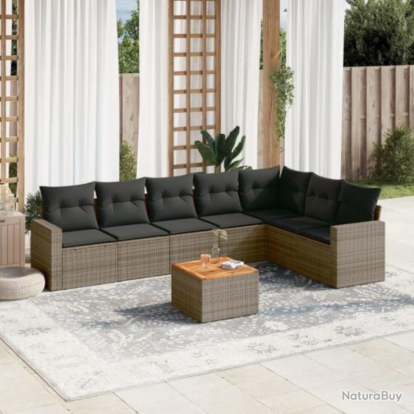 Salon de jardin 8 pcs avec coussins gris rsine tresse