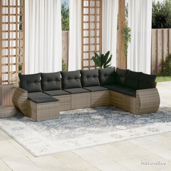 Salon de jardin 8 pcs avec coussins gris rsine tresse