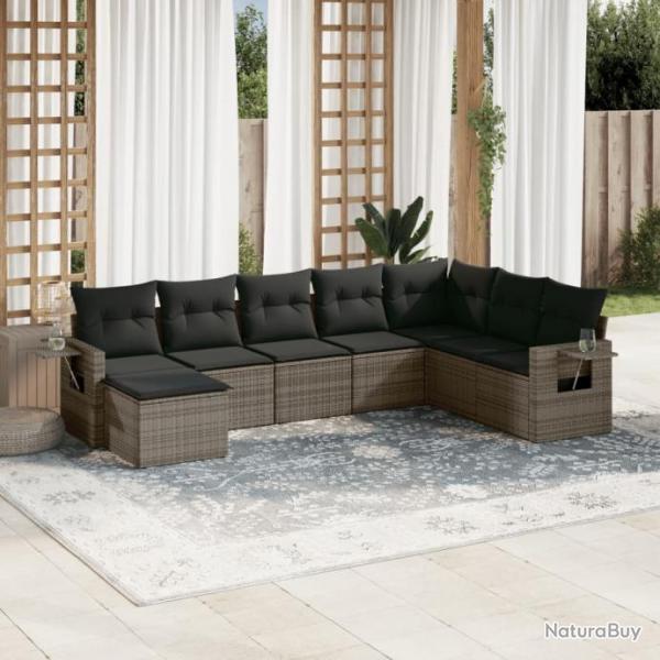 Salon de jardin 8 pcs avec coussins gris rsine tresse