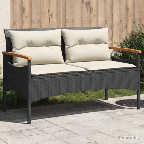 Banc de jardin avec coussins 116x62,5x74 cm noir rsine tresse