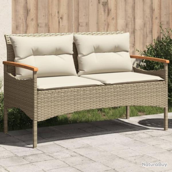 Banc de jardin avec coussins 116x62,5x74cm beige rsine tresse