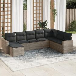 Salon de jardin 8 pcs avec coussins gris résine tressée