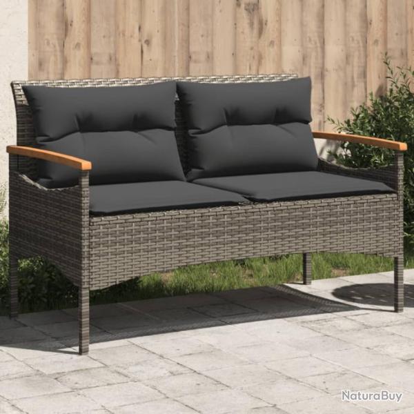 Banc de jardin avec coussins 116x62,5x74 cm gris rsine tresse