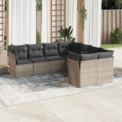 Salon de jardin 8 pcs avec coussins gris résine tressée