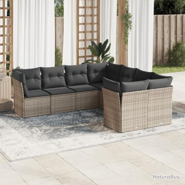 Salon de jardin 8 pcs avec coussins gris rsine tresse