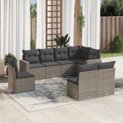 Salon de jardin 8 pcs avec coussins gris résine tressée