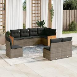 Salon de jardin 8 pcs avec coussins gris résine tressée