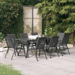 Ensemble de salle à manger de jardin 9 pcs Gris et noir