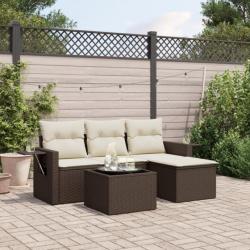 Salon de jardin 4 pcs avec coussins marron résine tressée