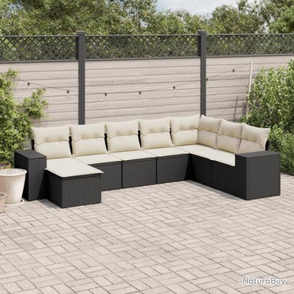 Salon de jardin 8 pcs avec coussins noir rsine tresse