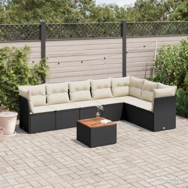 Salon de jardin 8 pcs avec coussins noir rsine tresse