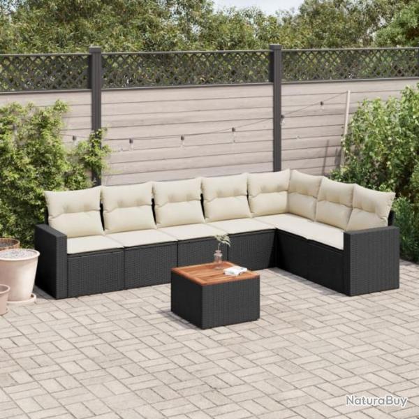 Salon de jardin 8 pcs avec coussins noir rsine tresse