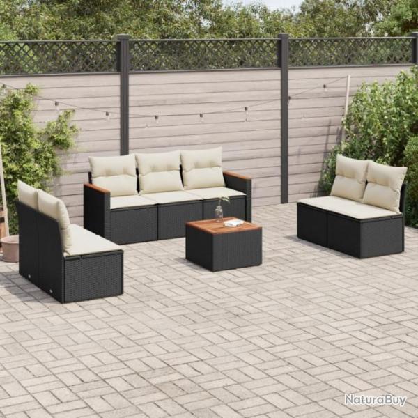 Salon de jardin 8 pcs avec coussins noir rsine tresse