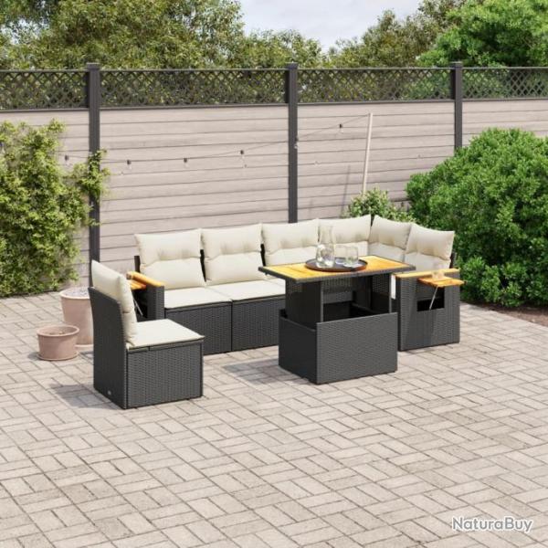 Salon de jardin 7 pcs avec coussins noir rsine tresse