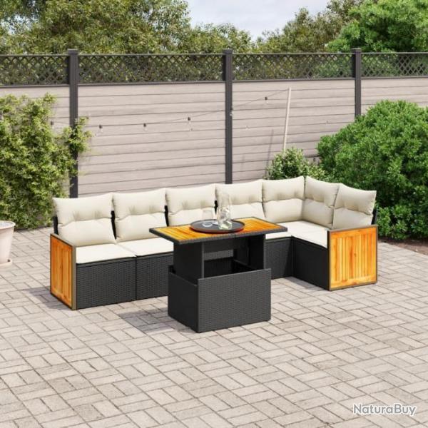 Salon de jardin 7 pcs avec coussins noir rsine tresse