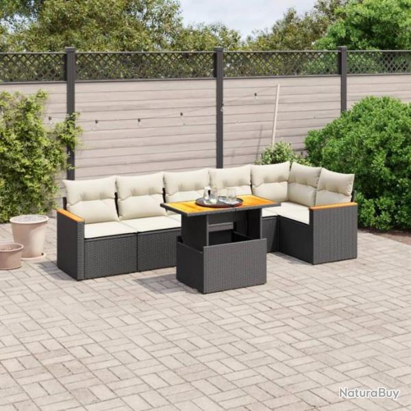 Salon de jardin 7 pcs avec coussins noir rsine tresse