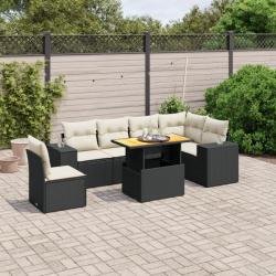 Salon de jardin 7 pcs avec coussins noir résine tressée