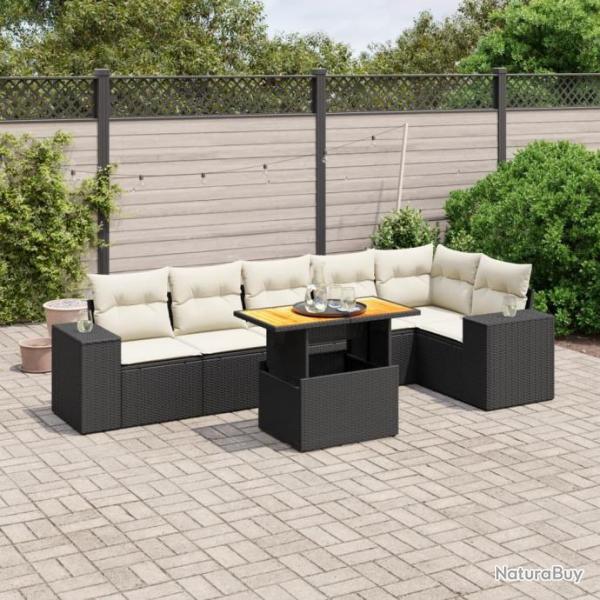 Salon de jardin 7 pcs avec coussins noir rsine tresse