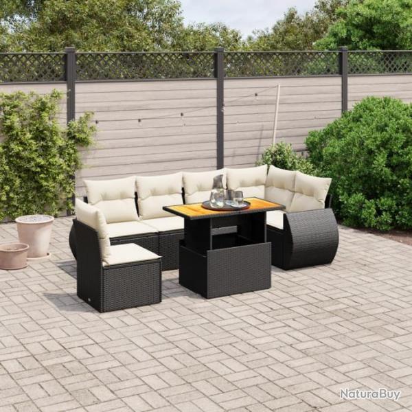 Salon de jardin 7 pcs avec coussins noir rsine tresse