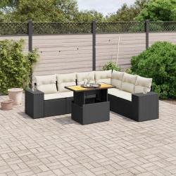 Salon de jardin 7 pcs avec coussins noir résine tressée