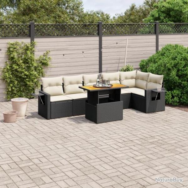 Salon de jardin 7 pcs avec coussins noir rsine tresse