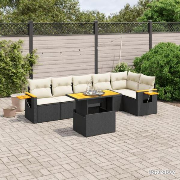 Salon de jardin 7 pcs avec coussins noir rsine tresse