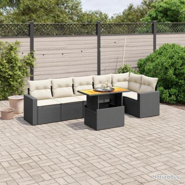 Salon de jardin 7 pcs avec coussins noir rsine tresse