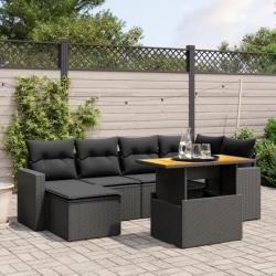 Salon de jardin 7 pcs avec coussins noir résine tressée