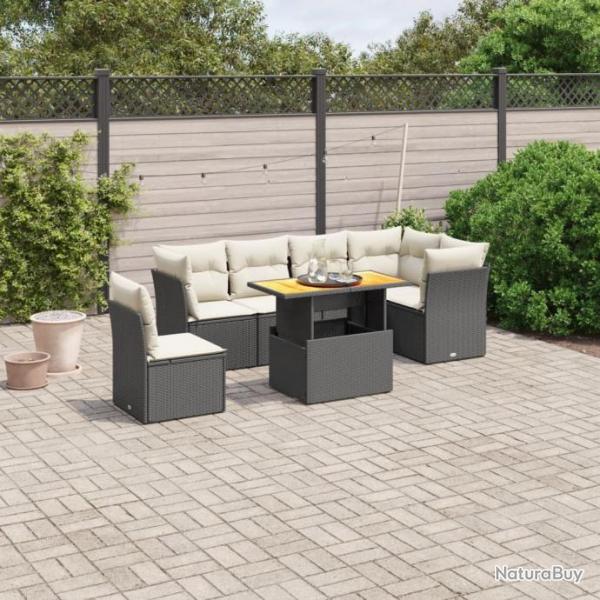 Salon de jardin 7 pcs avec coussins noir rsine tresse