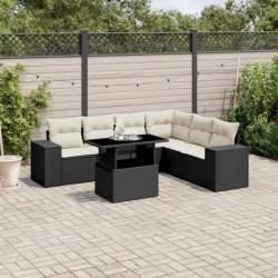 Salon de jardin 7 pcs avec coussins noir résine tressée